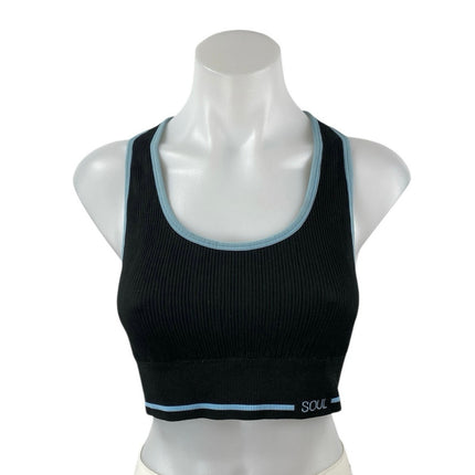 Soul Black Sleeveless Ribbed Stretch Racerback Sports Bra Crop Tank Top Size M