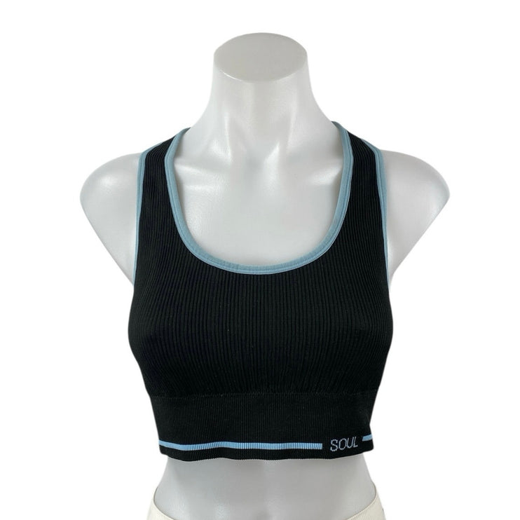 Soul Black Sleeveless Ribbed Stretch Racerback Sports Bra Crop Tank Top Size M