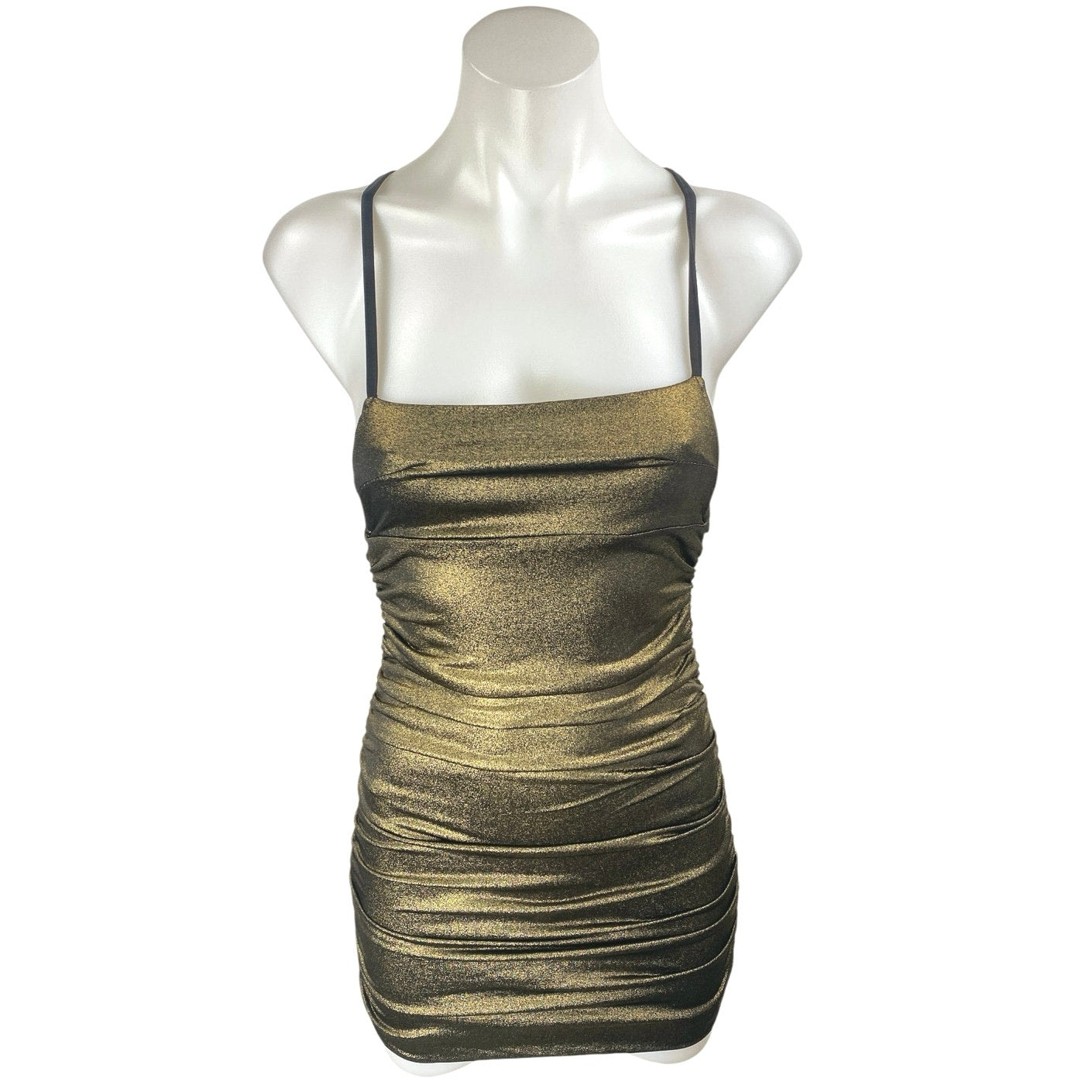 Lucy in the Sky Gold Metallic Shimmer Ruched Cami Camisole Mini Bodyco –  Brie