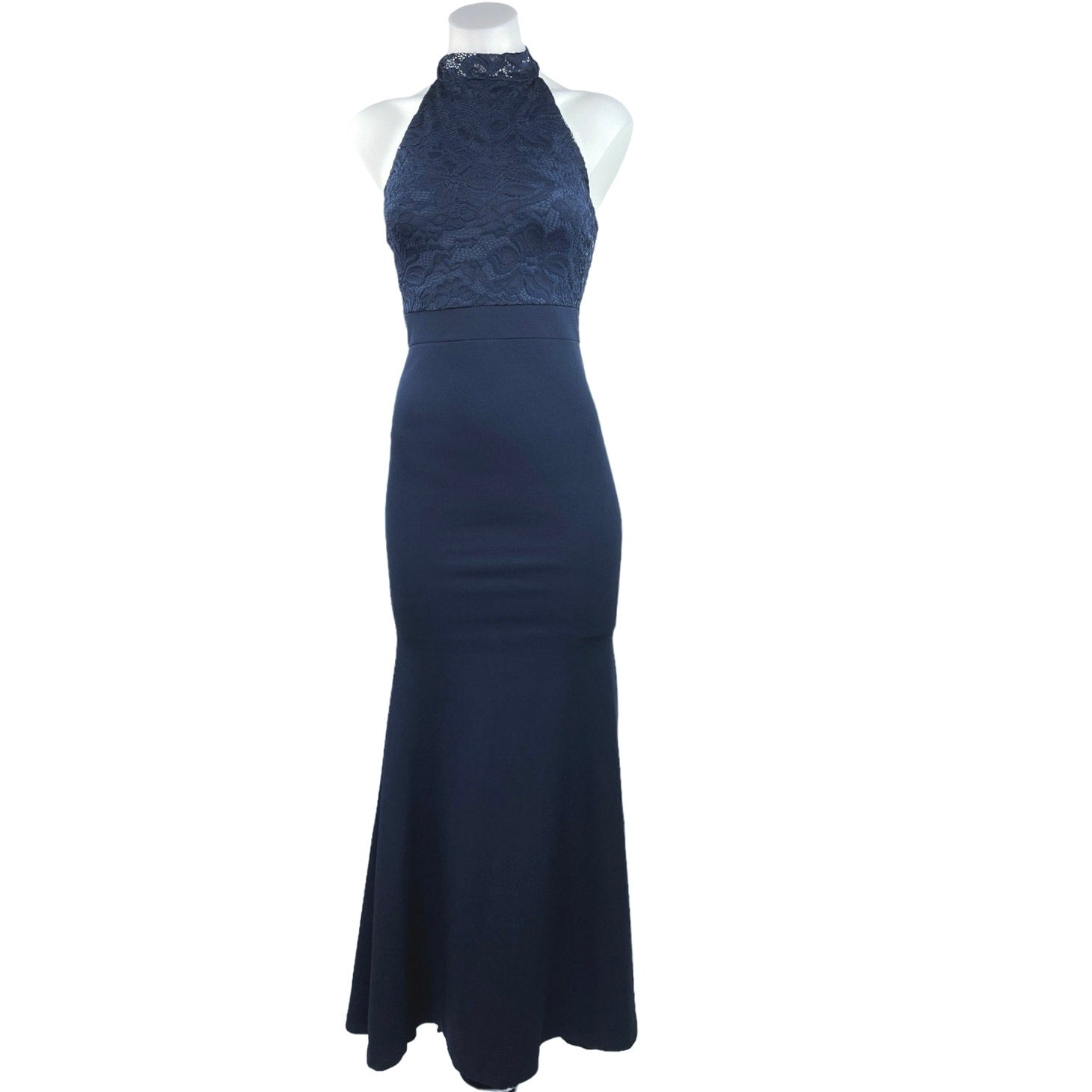 Missguided Navy Blue Lace Halter Sleeveless Fishtail Maxi Bridesmaid D Brie