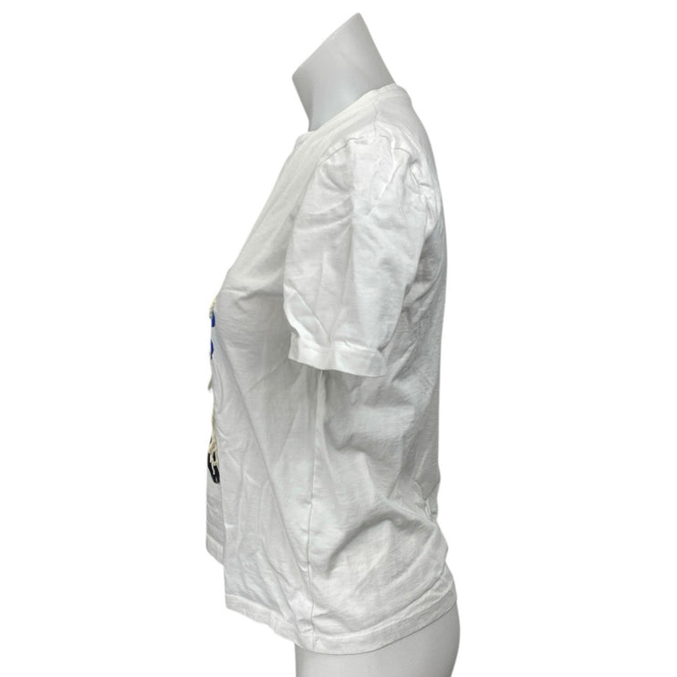 Zara Women's White Blue Abstract Print Rope Short Sleeve T Shirt Tee Top Size S