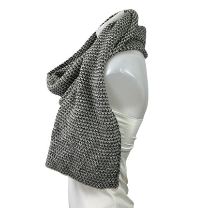 Lacoste Women's Black Gray Textured Knit Snow Wrap Shawl Neck Scarf Size OS