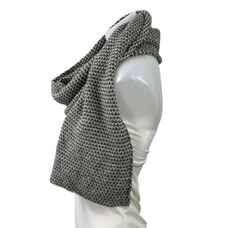 Lacoste Women's Black Gray Textured Knit Snow Wrap Shawl Neck Scarf Size OS