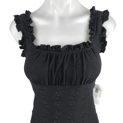 NEW NBH Nikkis Beach House Bye Baby Black Ruffle Sleeveless Bodysuit Tank Top S