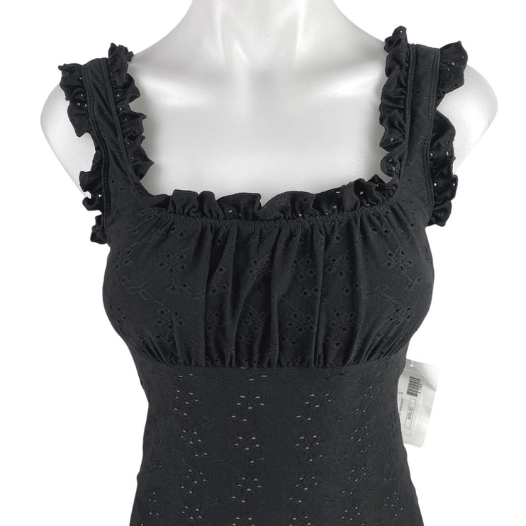 NEW NBH Nikkis Beach House Bye Baby Black Ruffle Sleeveless Bodysuit Tank Top S
