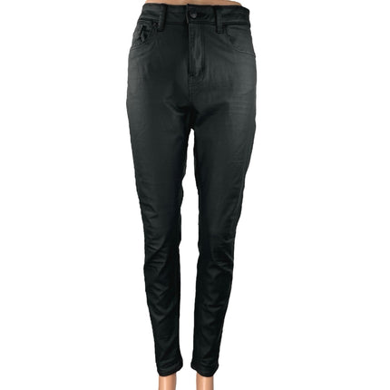 Marks & Spencer Black Coated Faux Leather High Waist Skinny Trousers Pants Sz 14