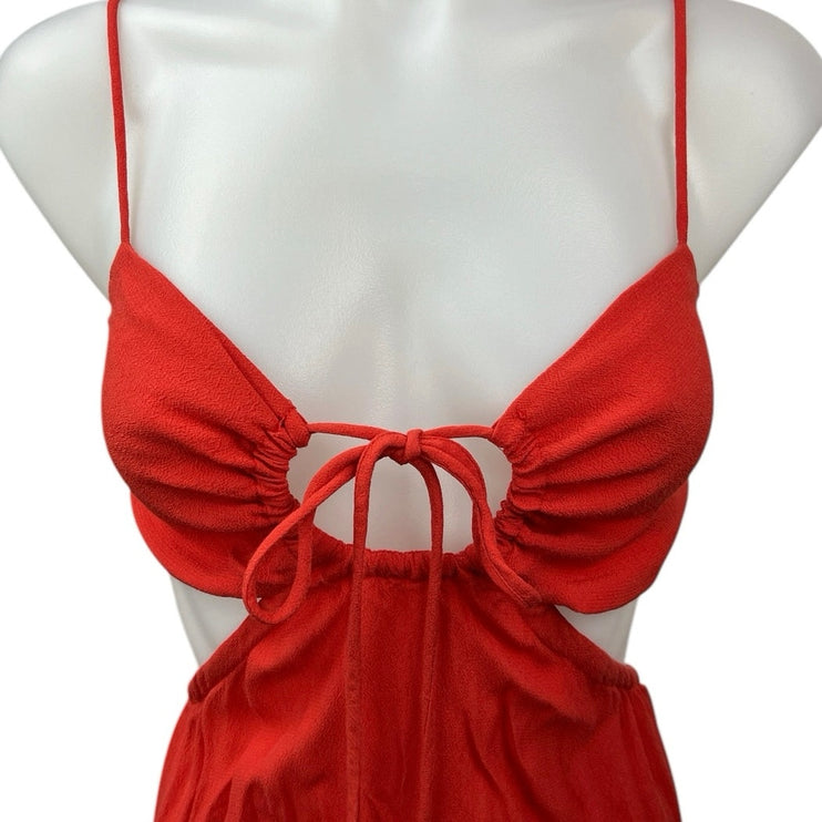 H&M Orange Cutout Sleeveless Beach Adjustable Front Tie Mini Sheath Dress Size S