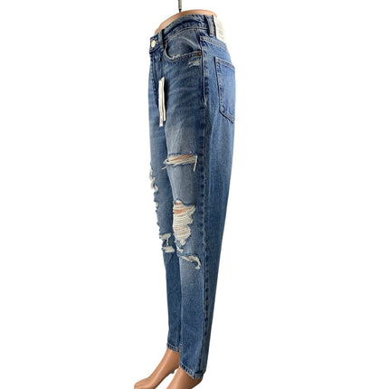 NEW Zara Women's Blue Distressed High Waisted Straight Leg Denim Jeans Size 4