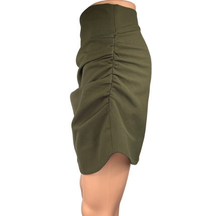 Zara Women's Green Side Ruched High Waisted Stretch Mini Pencil Skirt Size M
