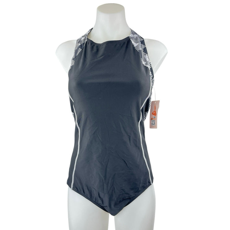 NEW Charmo Black Abstract Sleeveless Cutout Surf One Piece Swimsuit Swimwear XL