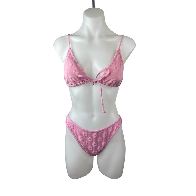 Pacsun Swim Eco Women's Pink Floral Faye Triangle Bikini Summer Swimwear Set S