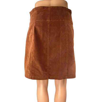 Free People Brown Corduroy High Waist Slit Zipper Mini A-Line Skirt Size 12