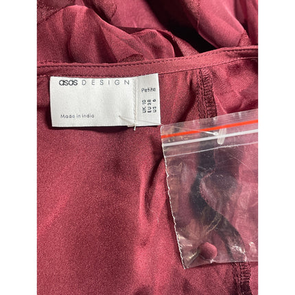 NEW Asos Red Silk Satin Jacquard Warped Spot Long Sleeve High Low Dress Size 6P