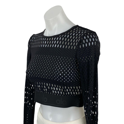 Alo Yoga Haute Women's Mesh Long Sleeve Athletic Activewear Summer Crop Top Sz S