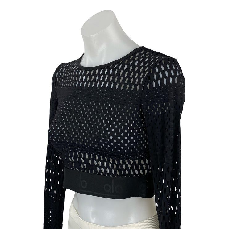 Alo Yoga Haute Women's Mesh Long Sleeve Athletic Activewear Summer Crop Top Sz S