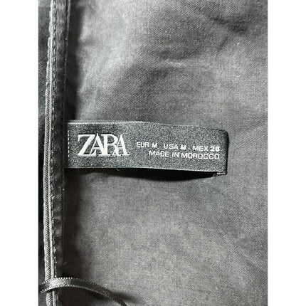 Zara Women's Black V-neck Short Sleeve Button Dow Mini A-Line Shirt Dress Size M