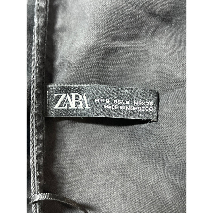 Zara Women's Black V-neck Short Sleeve Button Dow Mini A-Line Shirt Dress Size M