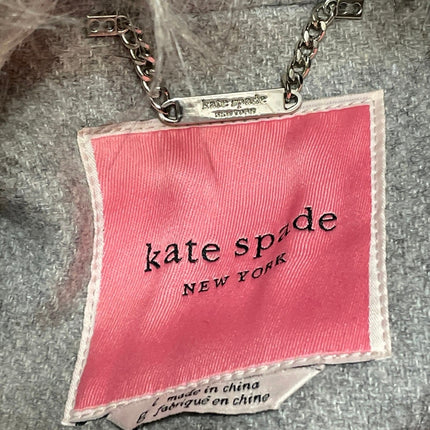 Kate Spade Gray Wool Long Sleeves Faux Fur Collar Shawl Winter Coat Jacket Sz L
