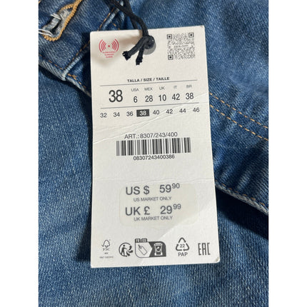 NEW Zara Blue High Rise Cropped Baggy Trouser Wide Leg Denim Jeans Pants Size 6