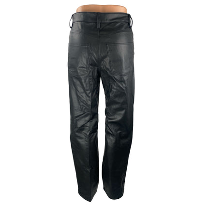 Zara Women's Black Faux Leather Vegan High Rise Straight Leg Trousers Pants Sz 4