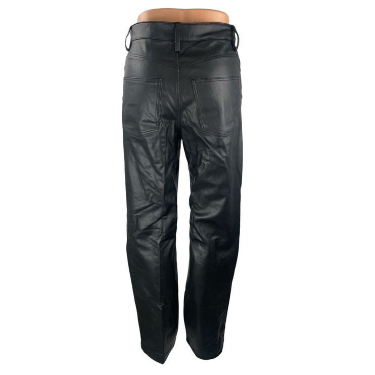 Zara Women's Black Faux Leather Vegan High Rise Straight Leg Trousers Pants Sz 4