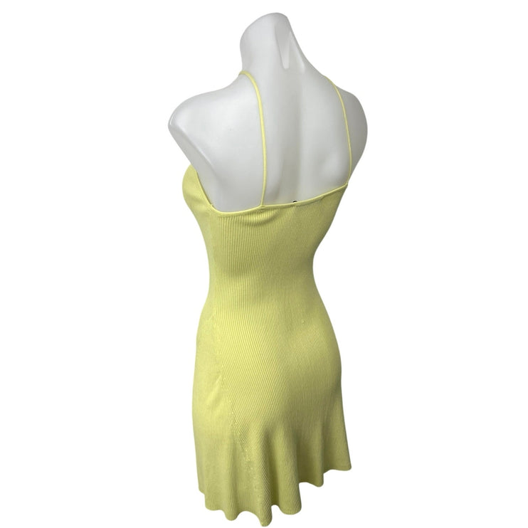 Zara Yellow Halter Ribbed Knit Sleeveless Pullover Mini Bodycon Dress Size S