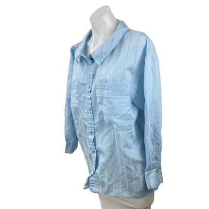 Zara Women's Blue Striped Collared Long Sleeve Button Down Shirt Blouse Top Sz M