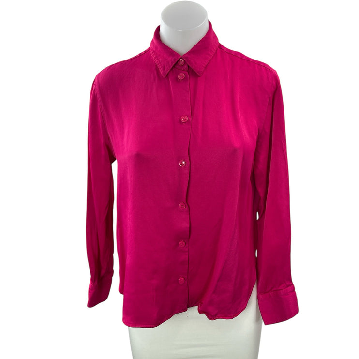 Zara Women's Pink Collared Long Sleeve Button Down Shirt Blouse Top Size M