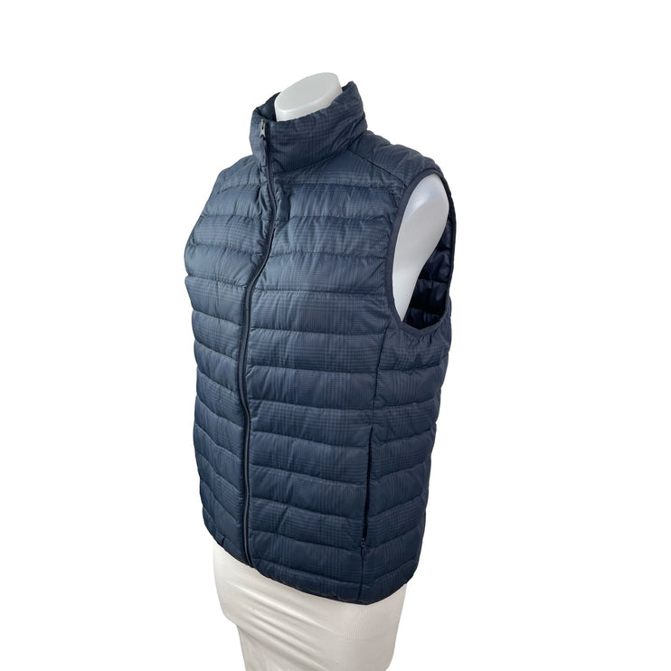 Uniqlo Ultra Light Houndstooth Women's Blue Full Zip Puffer Vest Jacket Size S