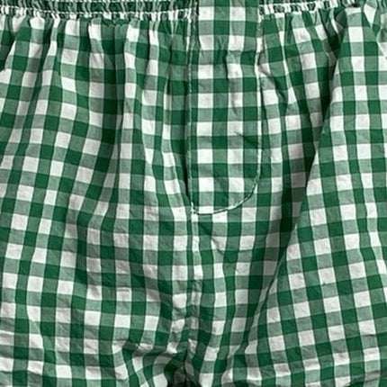 Free People Women's Green Gingham Check High Rise Boxer Lounge Shorts Size XS
