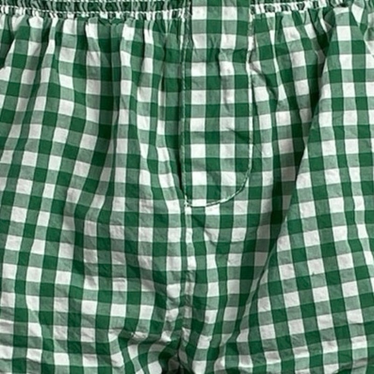 Free People Women's Green Gingham Check High Rise Boxer Lounge Shorts Size XS