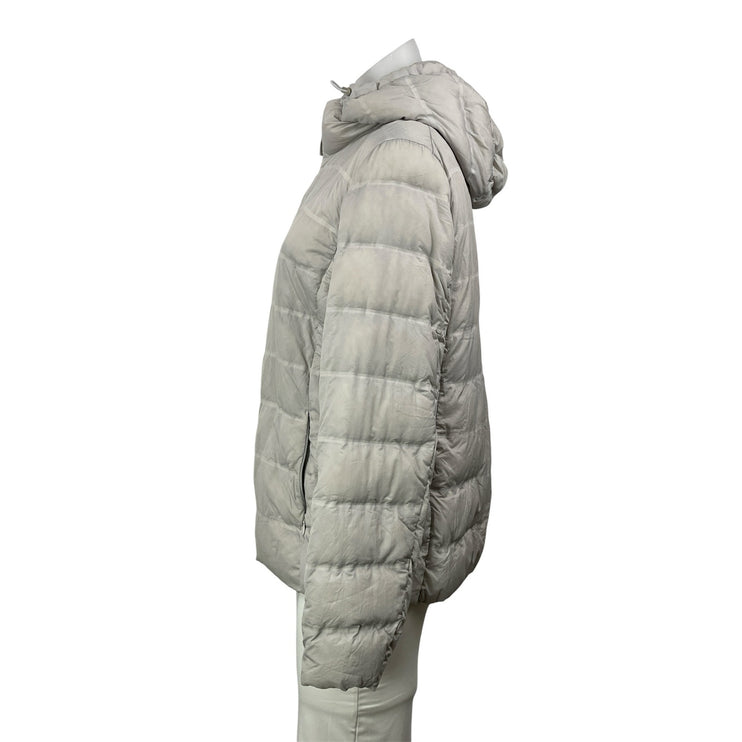 Uniqlo Gray Silver Long Sleeves Hooded Ultra Light Down Parka Coat Jacket Sz M