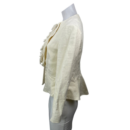 Derek Lam 10 Crosby Cream Long Sleeves Fringe Open Peplum Blazer Coat Jacket M