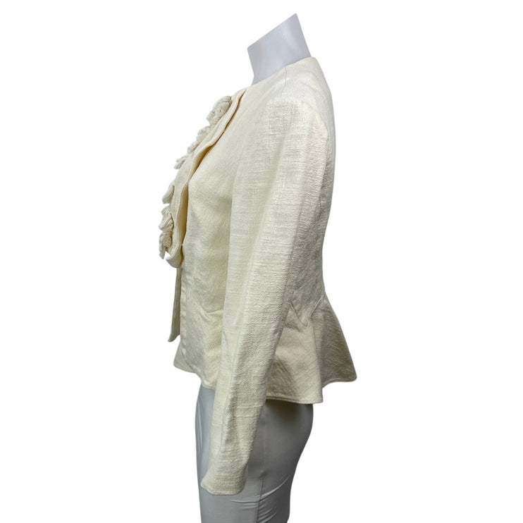 Derek Lam 10 Crosby Cream Long Sleeves Fringe Open Peplum Blazer Coat Jacket M