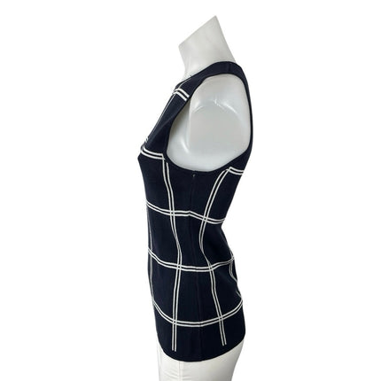 Ann Taylor Black Plaid Window Pane Check Sleeveless Knit Blouse Top Size XS