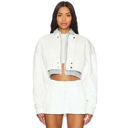 NEW Nike Destroyer White Gray Striped Oversized Canvas Cropped Jacket Size L