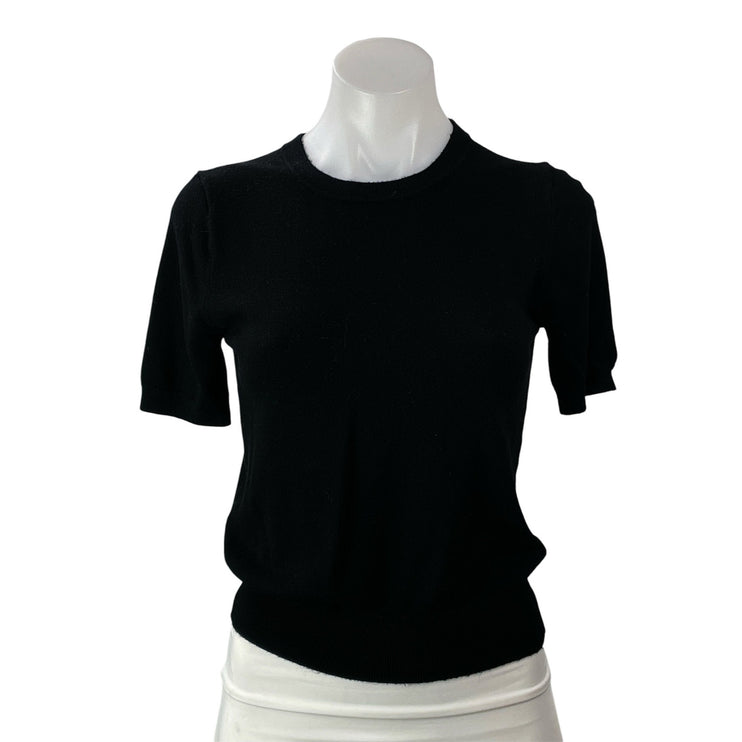 Zara Women's Black Knit Short Sleeve Crew Neck Pullover Sweater Top Size M