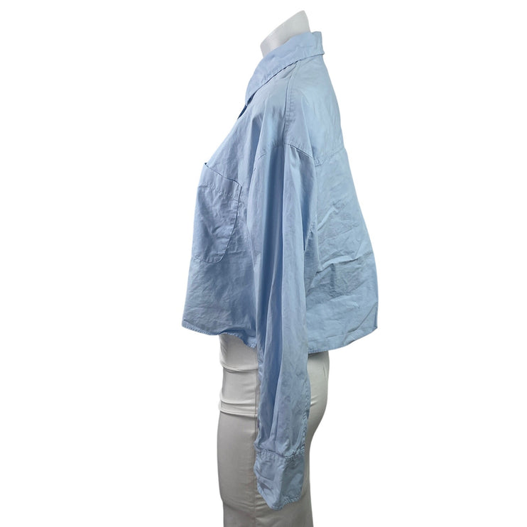 French Connection Women's Blue Long Sleeve Pocket Crop Button Down Shirt Size XS