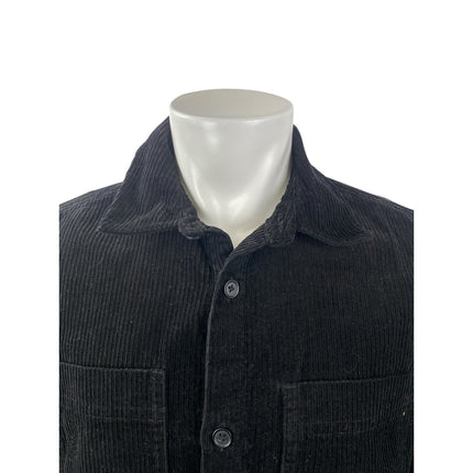 H&M Men's Black Corduroy Collared Long Sleeve Button Down Shirt Shacket Top Sz M