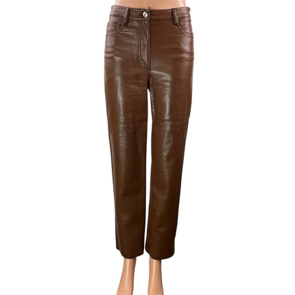 Aritzia Wilfred The Melina Women's Brown Faux Leather Casual Trouser Pants Sz 2