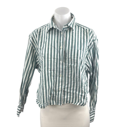 Banana Republic Green Stripe Collared Long Sleeve Button Up Shirt Blouse Top S