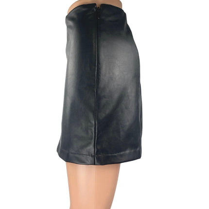 Abercrombie & Fitch Black Faux Leather Zip Mini A-Line Pencil Skirt Skort Size M