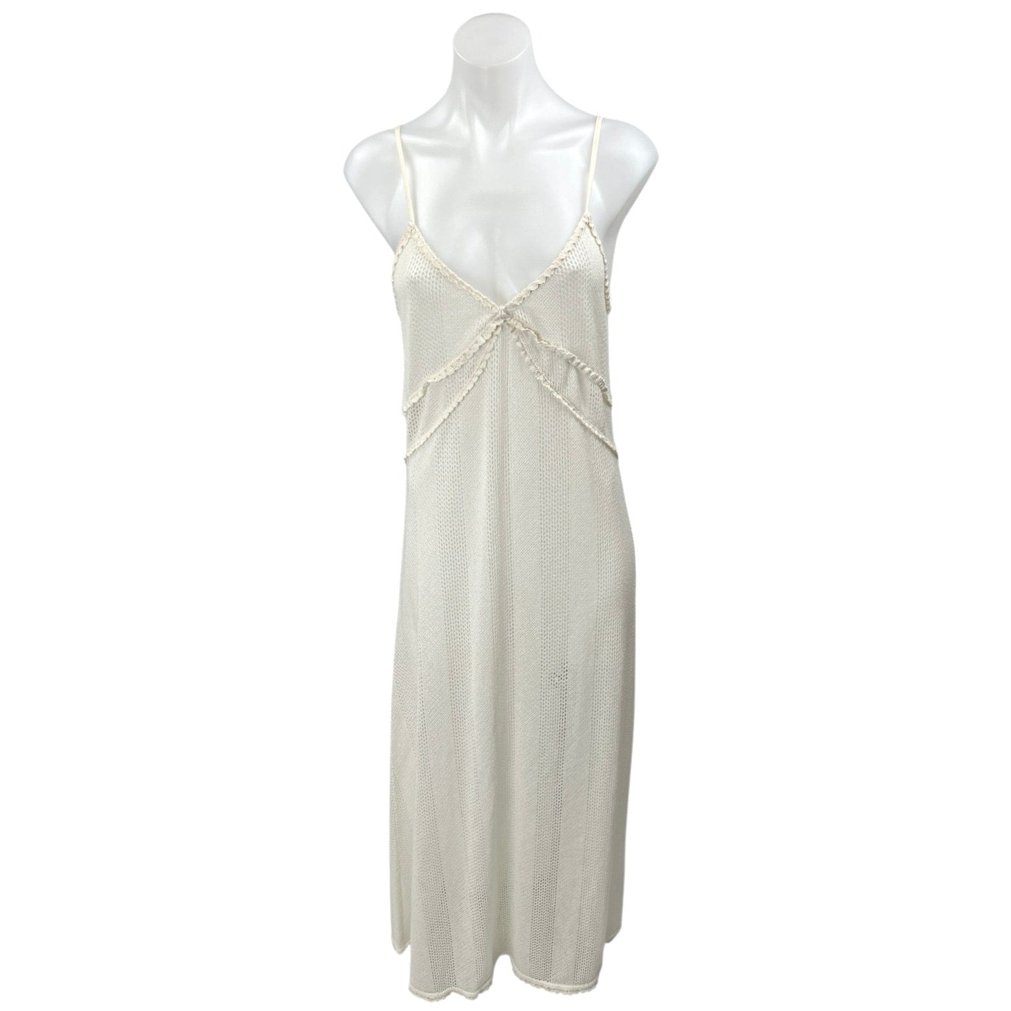 Zara Cream Crochet Knit Sleeveless Deep V Ruffle Tank Maxi Beach Cover Brie Zara Cream Crochet Knit Sleeveless Deep V Ruffle Tank Maxi Beach Cover Brie
