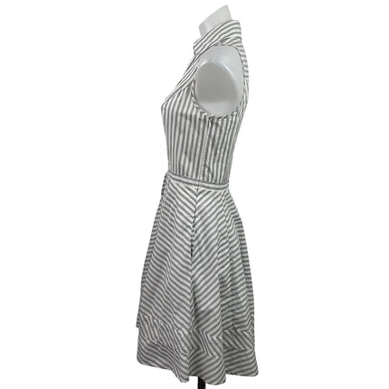 Express Gray White Striped Sleeveless Collared Mini Fit & Flare Shirt Dress Sz S
