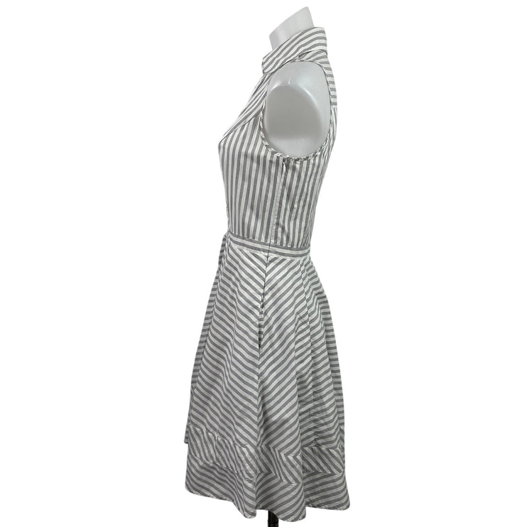 Express Gray White Striped Sleeveless Collared Mini Fit & Flare Shirt Dress Sz S