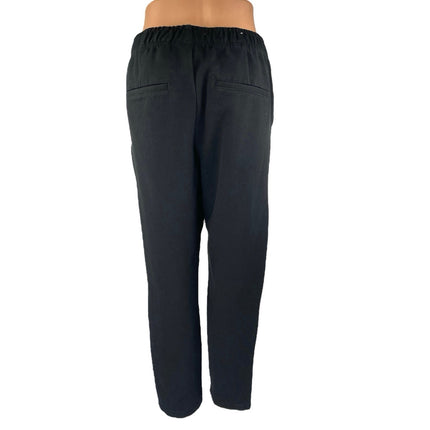 Zara Women's Black High Rise Elastic Waist Straight Leg Pull On Trousers Pants L