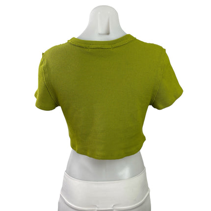 Free People We The Free Green Waffle Knit Tie Front Short Sleeve Crop Top Size L