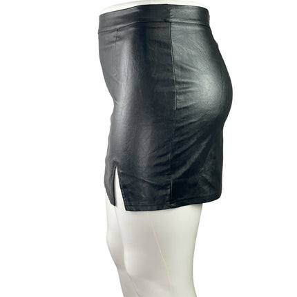 Lulus Women's Black Faux Vegan Leather Zipper Slit Mini Pencil Skirt Size XL