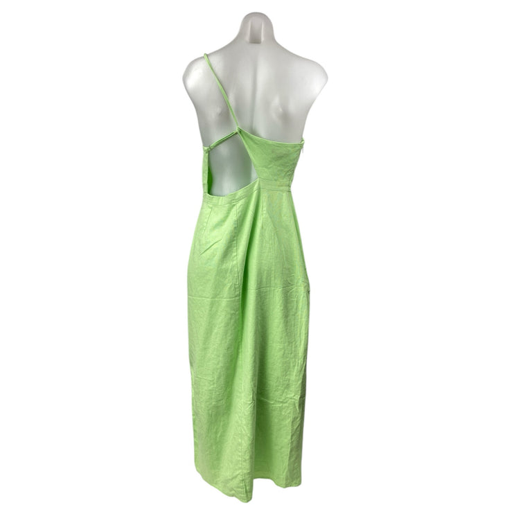 Whistles Green Sleeveless One Shoulder Open Back Midi A-Line Bodycon Dress Sz 8
