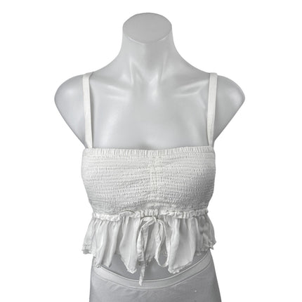 Aritzia Wilfred La Bohe'me Dareau White Sleeveless Smocked Ruffle Crop Top M